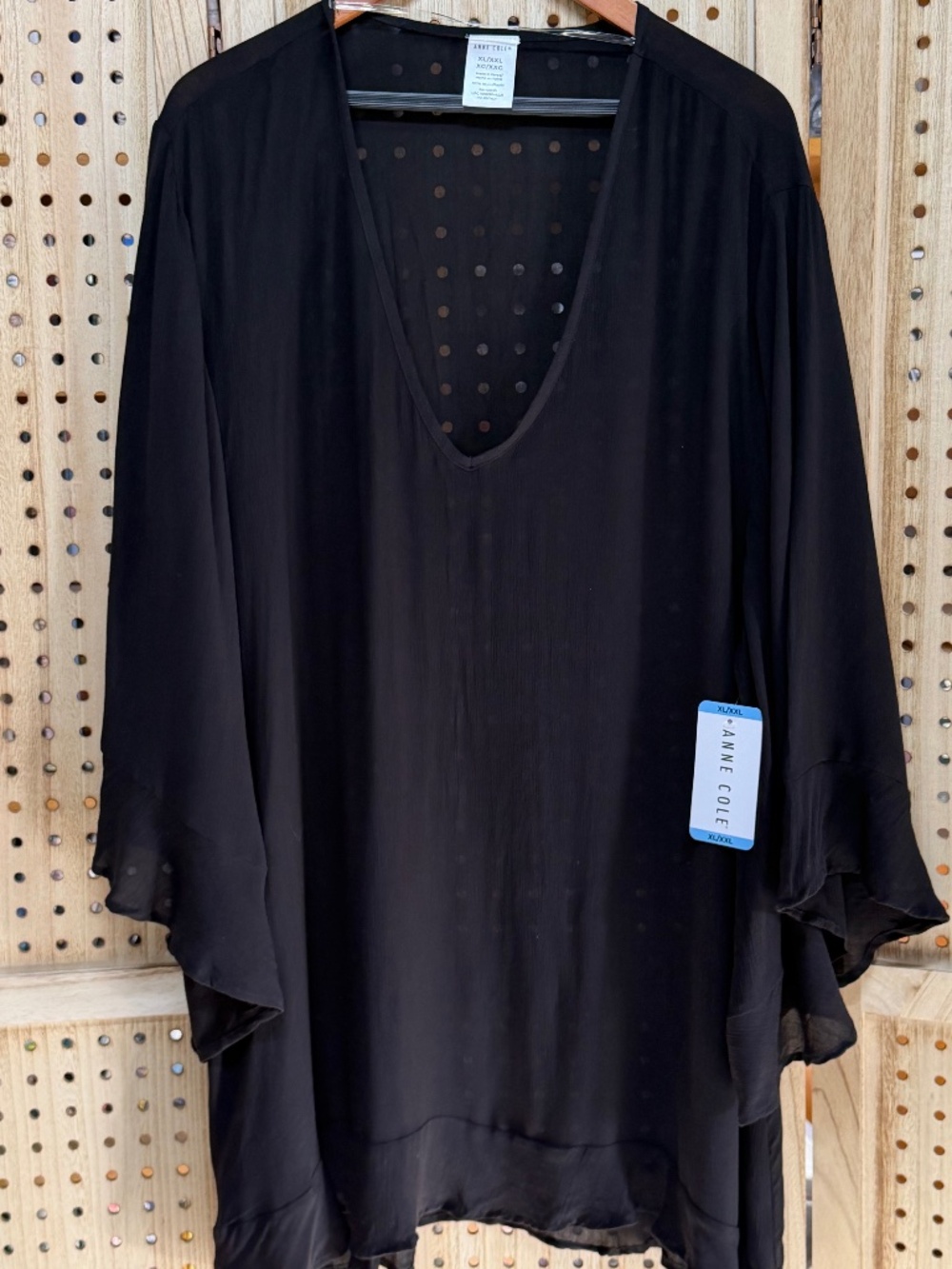 NWT Anne Cole Black Sheer Swim Cover Up XL XXL Boho Kimono
